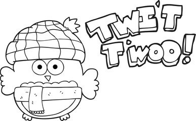black and white cartoon cute owl singing twit twoo