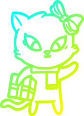 cold gradient line drawing cartoon cat