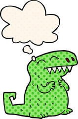 cartoon dinosaur and thought bubble in comic book style