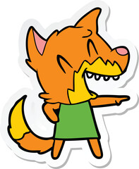 sticker of a laughing fox cartoon