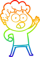 rainbow gradient line drawing cartoon man gasping in surprise