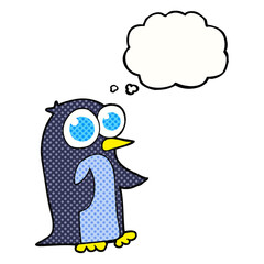 thought bubble cartoon penguin with big eyes