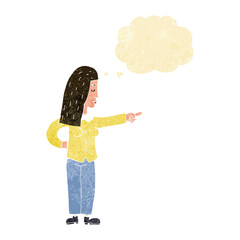 cartoon woman pointing with thought bubble
