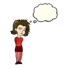 cartoon woman with thought bubble