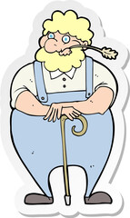 sticker of a cartoon farmer leaning on walking stick