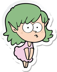 sticker of a cartoon elf girl staring