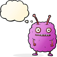 cartoon funny alien monster with thought bubble