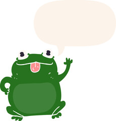 cartoon frog and speech bubble in retro style