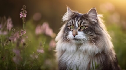 Naklejka na ściany i meble Beautiful Norwegian Forest Cat. A Portrait of Grace and Adventure.
