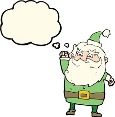 cartoon santa claus with thought bubble