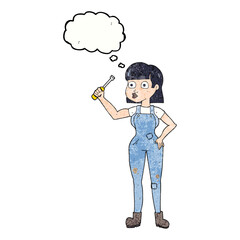 thought bubble textured cartoon female mechanic