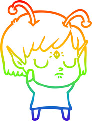 rainbow gradient line drawing cartoon alien girl