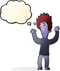 cartoon vampire giving up with thought bubble