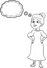 thought bubble cartoon victorian woman in dress