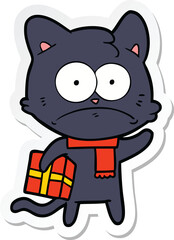 sticker of a cartoon nervous cat