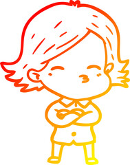 warm gradient line drawing cartoon woman