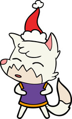line drawing of a fox wearing santa hat