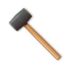 Rubber plastic hammer with wooden handle. Hammer for laying stone and tiles rubber Industrial workers vector tool. Equipment for repair, contract and locksmith work. Vector