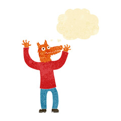 cartoon fox man with thought bubble
