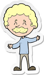 sticker of a cartoon happy man with mustache