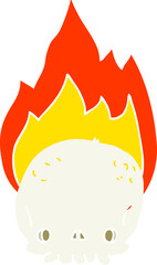 spooky flat color style cartoon flaming skull