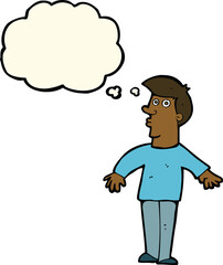 cartoon surprised man with thought bubble