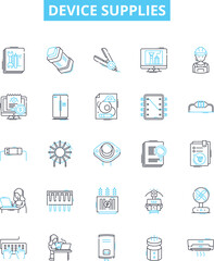 Device supplies vector line icons set. Device, Supplies, Accessories, Gadgets, Items, Parts, Components illustration outline concept symbols and signs