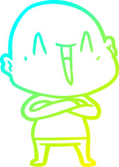cold gradient line drawing happy cartoon bald man
