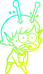 cold gradient line drawing cartoon shocked alien girl