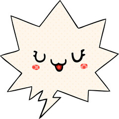 cute happy cartoon face and speech bubble in comic book style