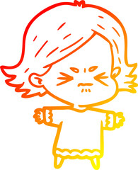 warm gradient line drawing cartoon angry woman