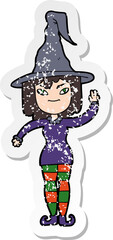 distressed sticker of a cartoon witch