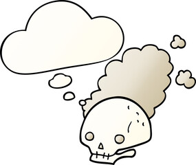 cartoon dusty old skull and thought bubble in smooth gradient style