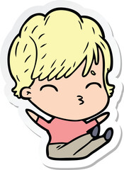 sticker of a cartoon woman thinking