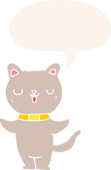 cartoon cat and speech bubble in retro style