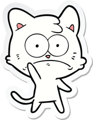 sticker of a cartoon nervous cat