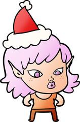 pretty gradient cartoon of a elf girl wearing santa hat