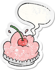 cartoon tasty dessert and speech bubble distressed sticker