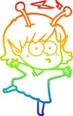 rainbow gradient line drawing cartoon alien girl