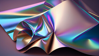 Mesmerizing Iridescent Holographic Texture: Wrinkled Foil Background with Light Reflections and Shimmering Colors