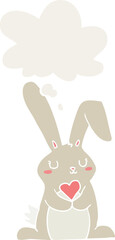 cartoon rabbit in love and thought bubble in retro style