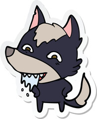 sticker of a cartoon hungry wolf