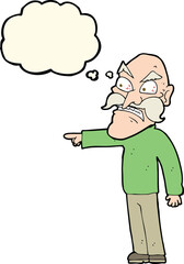 cartoon furious old man with thought bubble