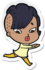 sticker of a cartoon surprised girl