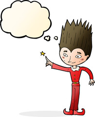 cartoon magic christmas elf with thought bubble