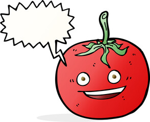 cartoon tomato with speech bubble