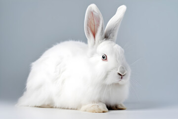 Fototapeta premium Rabbit with fluffy white fur, full body portrait, created with Generative AI