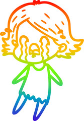 rainbow gradient line drawing cartoon woman crying