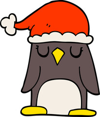 cartoon doodle penguin wearing christmas hat
