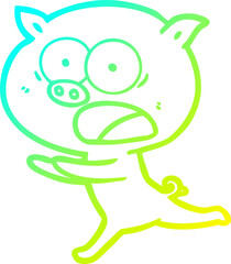 cold gradient line drawing cartoon pig running
